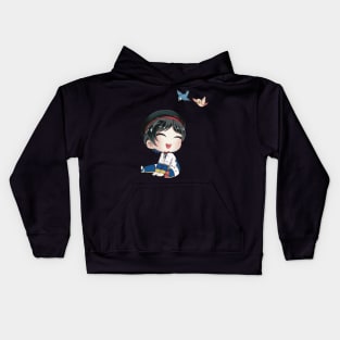 Smiling Neige LeBlanche Chibi with Birds Kids Hoodie